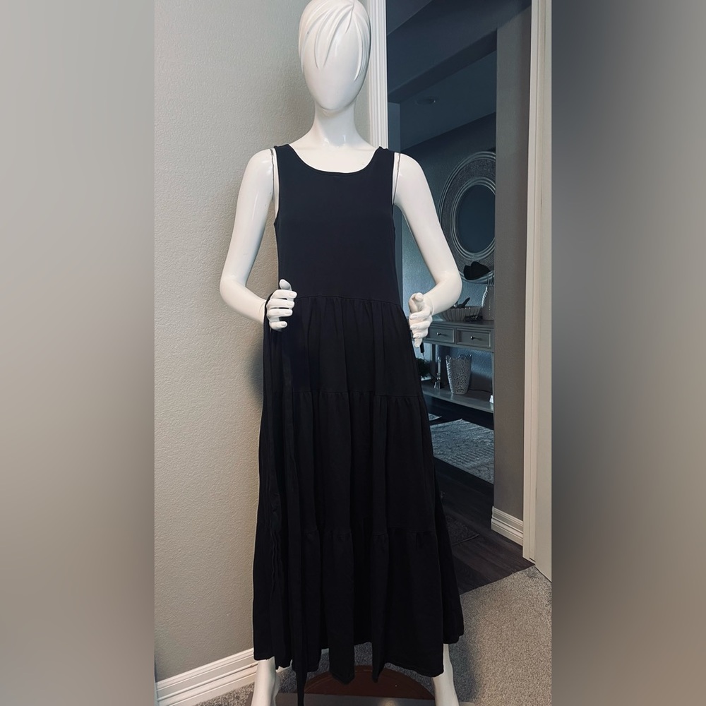 J. Crew Black Sleeveless Tiered Maxi Dress with Belt size S